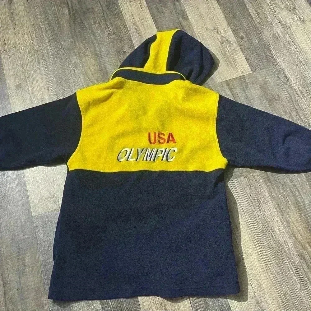 USA Olympic yellow and blue fleece pull over with hoodie Large - Picture 7 of 7